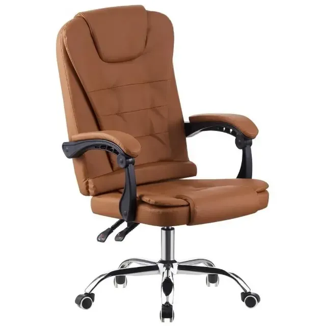 Cadeira de Escritório Presidente - Base Cromada, Rodinha e Estofado Marselha Marrom