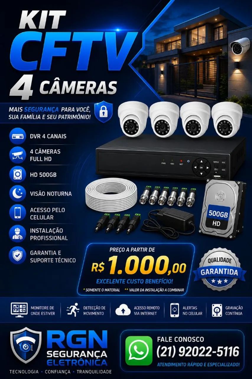 KIT CFTV 4 CÂMERAS 
