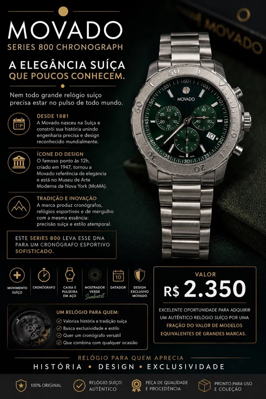 Relógio Suíço Movado cronógrafo !! - Foto 4