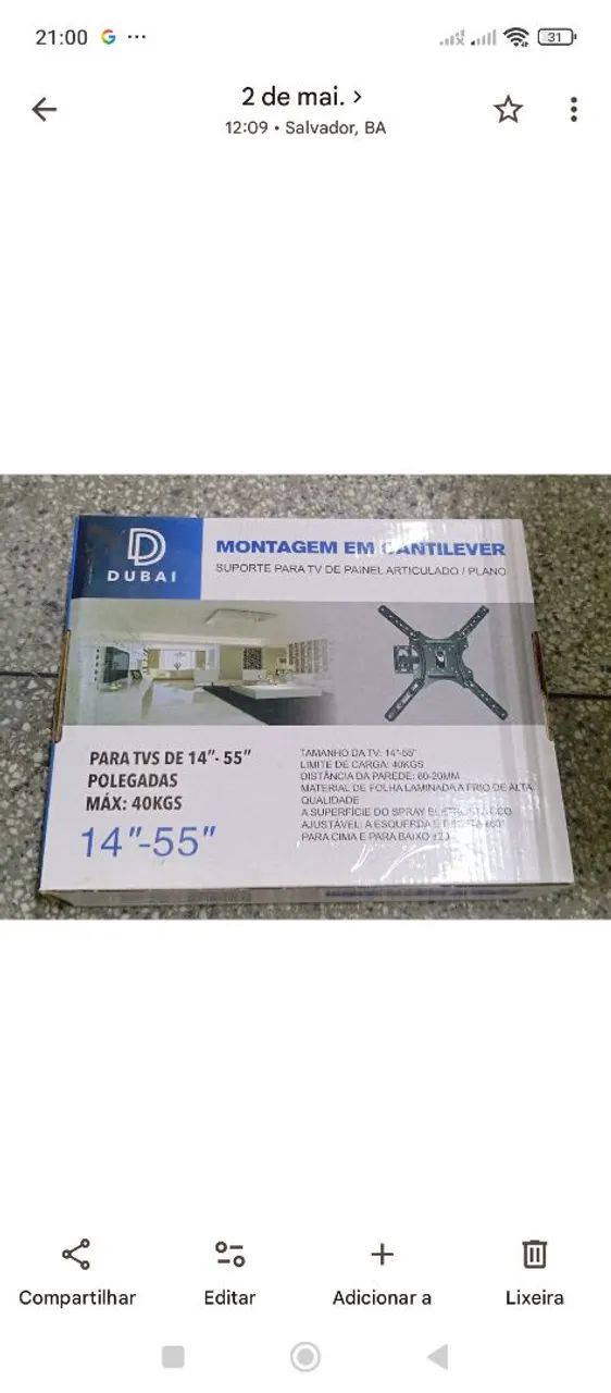 SUPORTE PARA TV MODELO PAINEL E PAREDE ARTICULADO DE 14 A 55 POLEGADAS 