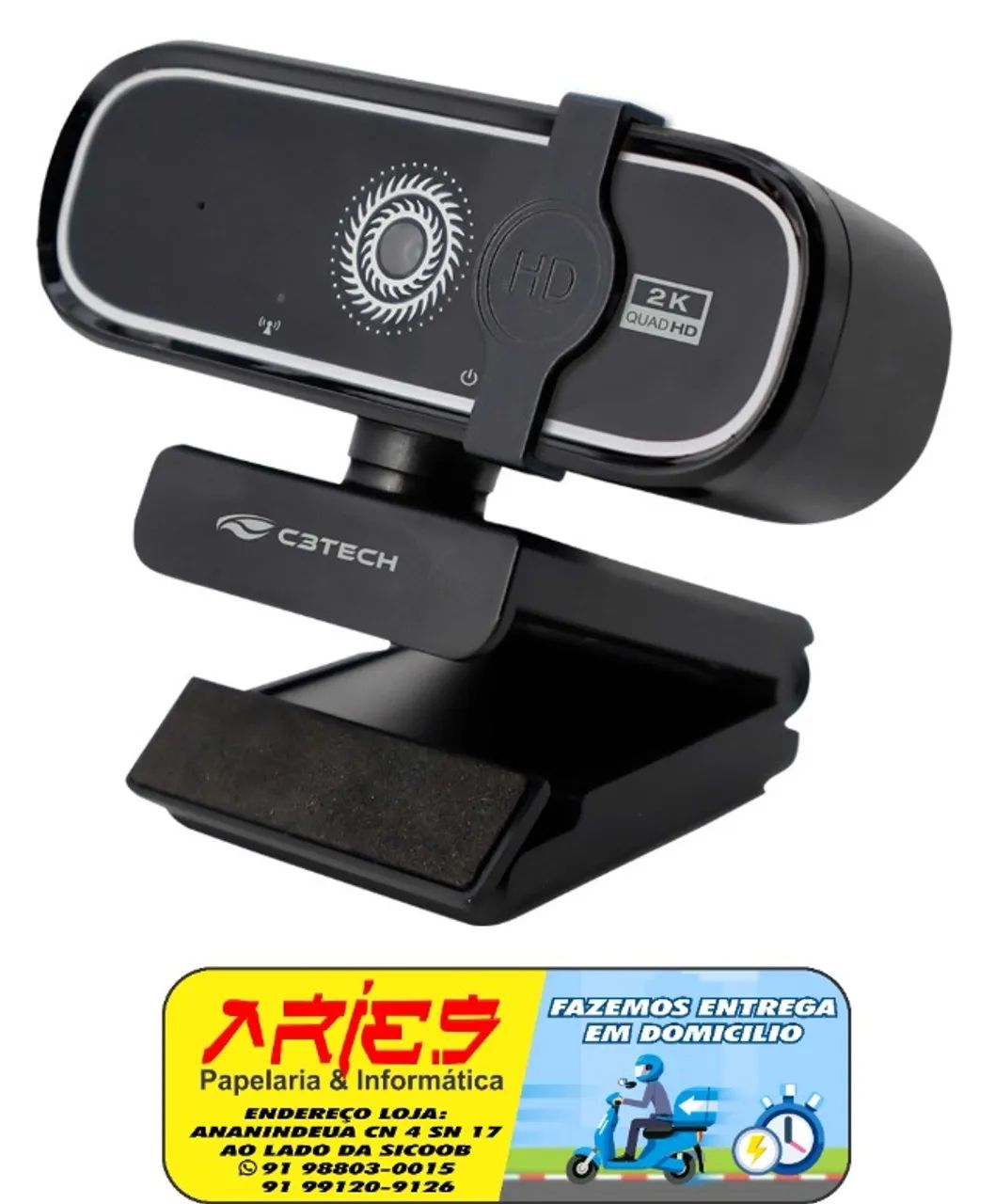 WEBCAM 2K QHD C3TECH WB-200BK FOCO AUTOMÁTICO E MICROFONE EMBUTIDO