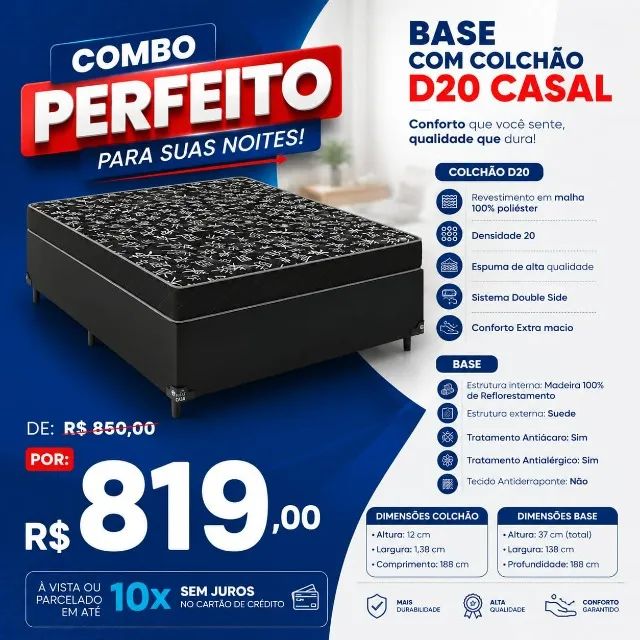Conjunto Base com Colchão D20 Casal