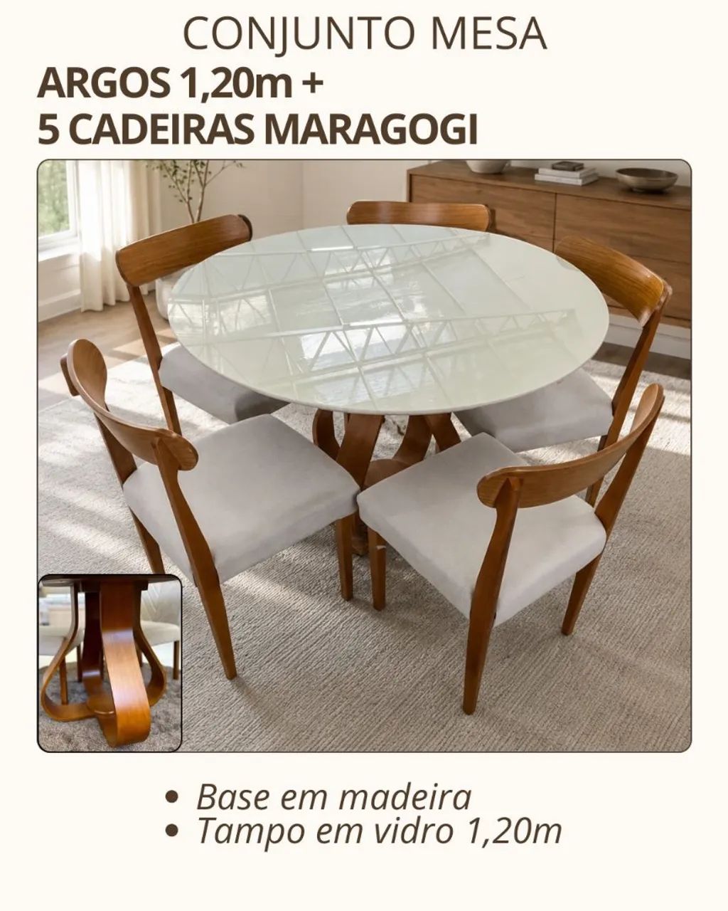  Mesa redonda de jantar com 4 cadeiras 