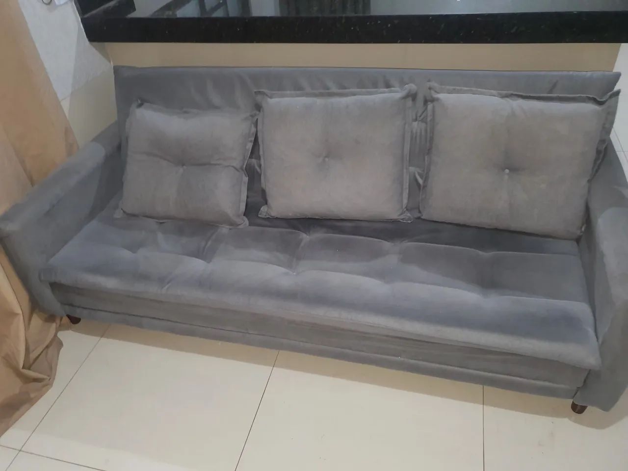 Sofa-Cama, Casal 3 Lugares, Sofia Sued Grafite. - Foto 3