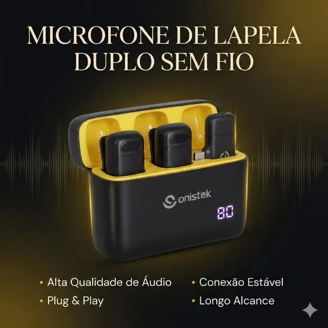 Microfone de Lapela Duplo Sem Fio Case Para Lightning MC816 Áudio Profissional 