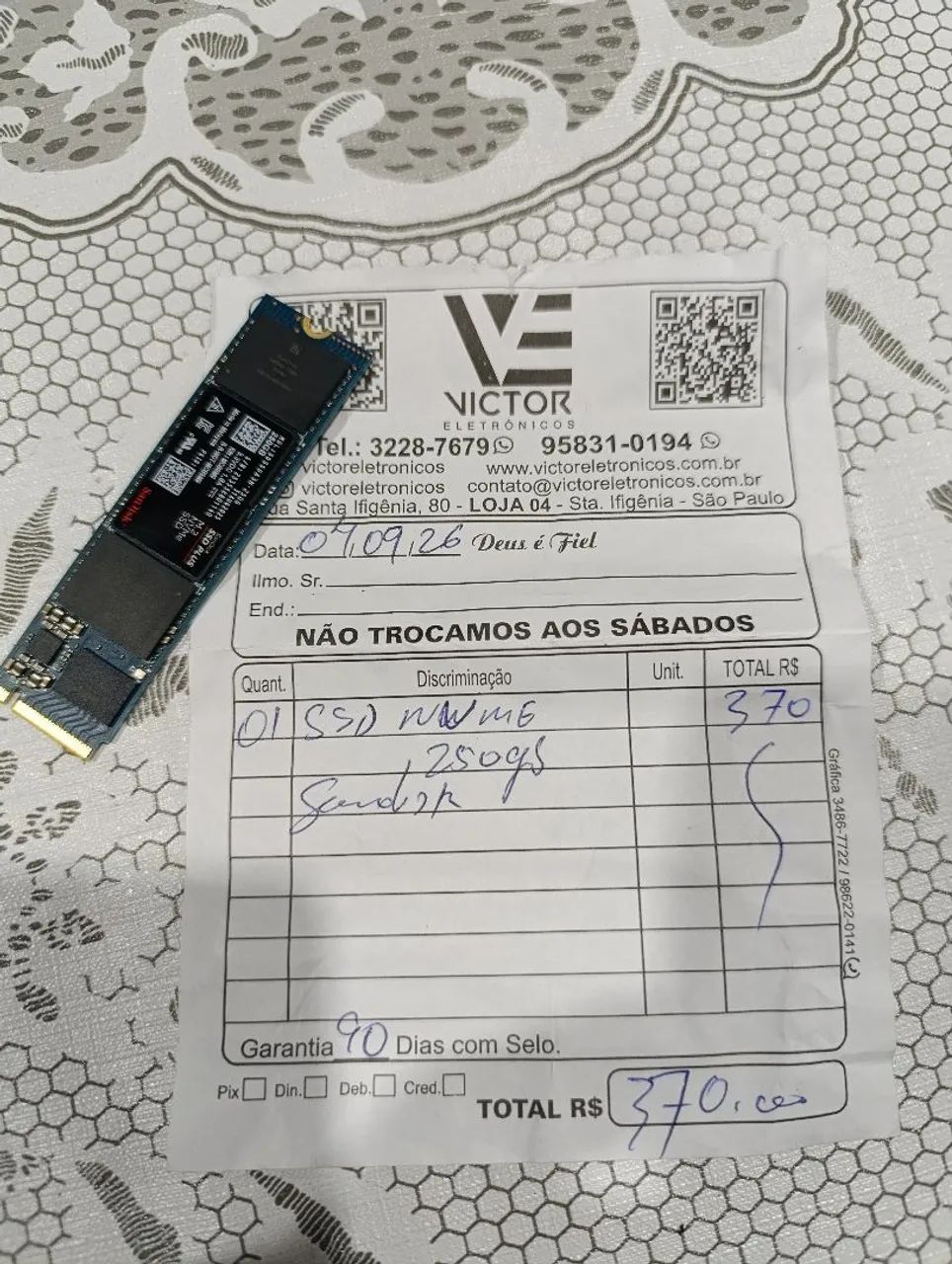 Ssd Nvme M2 SanDisk 256 gigas