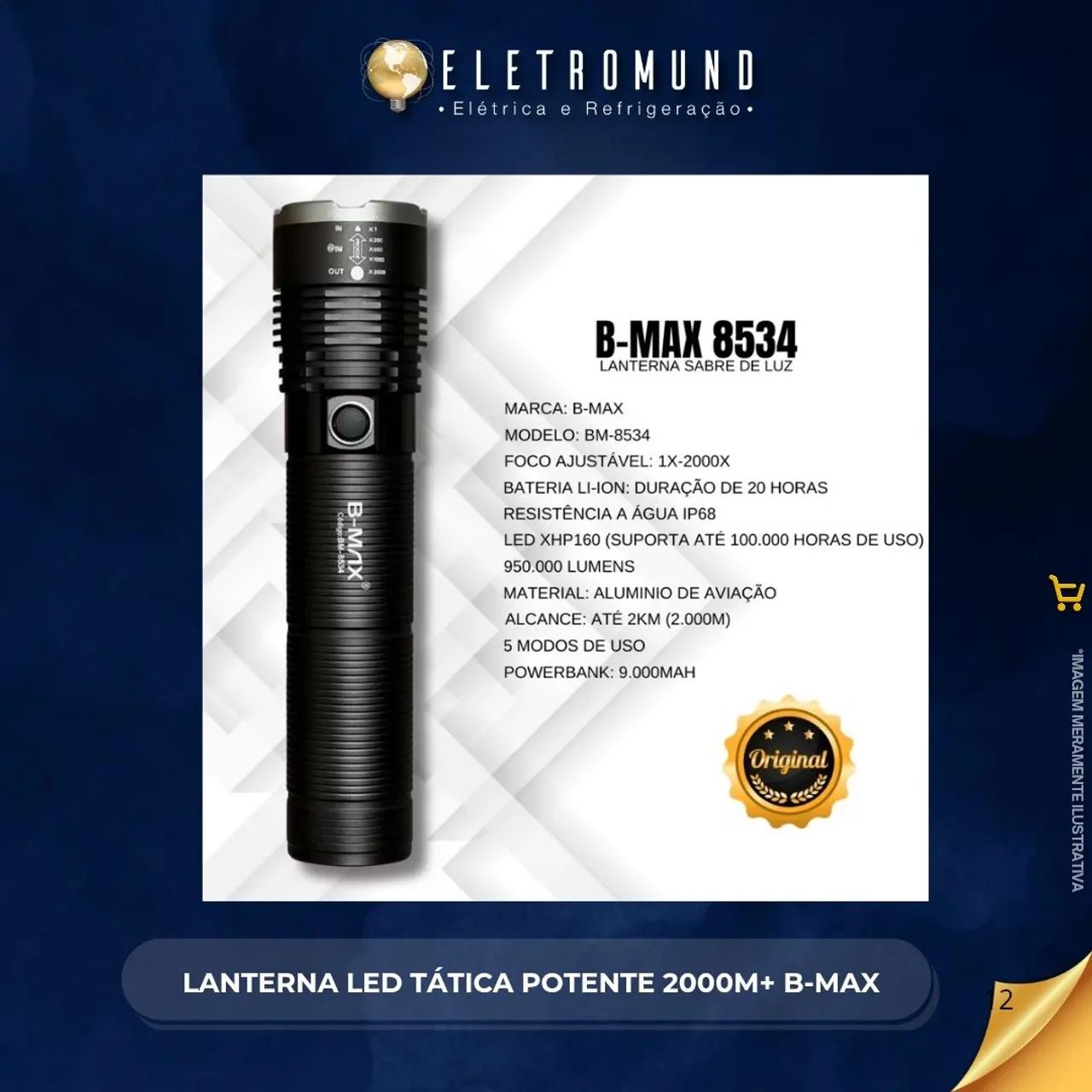 LANTERNA LED TÁTICA MILITAR POTENTE 2KM B-MAX - Foto 2