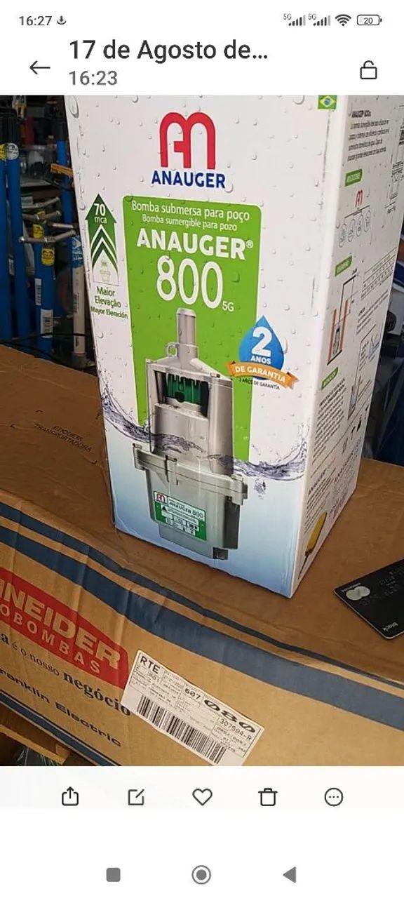 Bomba submersa Anauger - 380 watts para Água Limpa 800 5G 110V Anauger<br><br>Voltagem: 110V