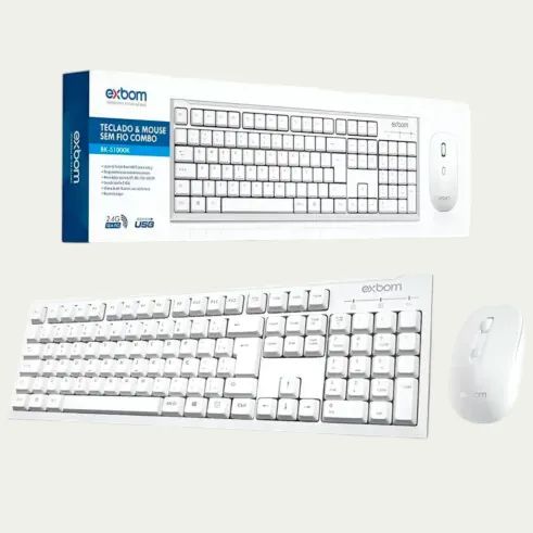 Kit Teclado e Mouse sem Fio 2.4GHz multimídia ABNT2 - BK-S1000K Branco