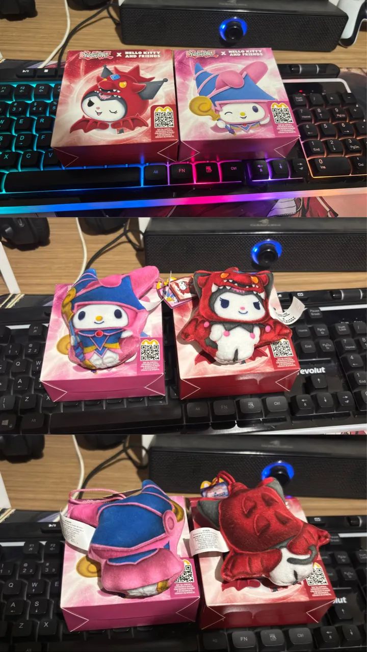Mini pelúcias Hello Kitty collab Macdonalds 