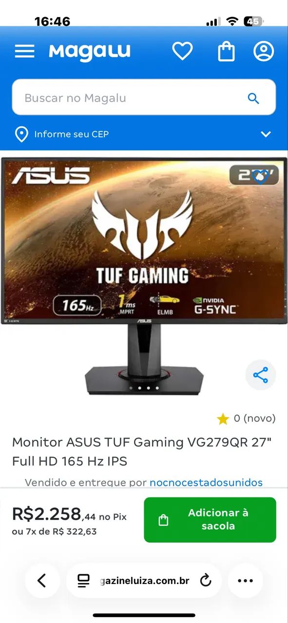MONITOR ASUS 27 polegadas 165hz G-Sync  - Foto 4