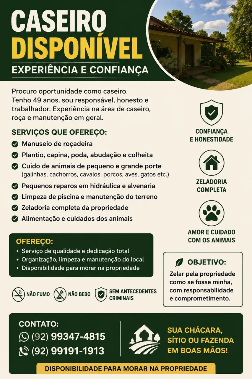 Caseiro Com experiência disponível 