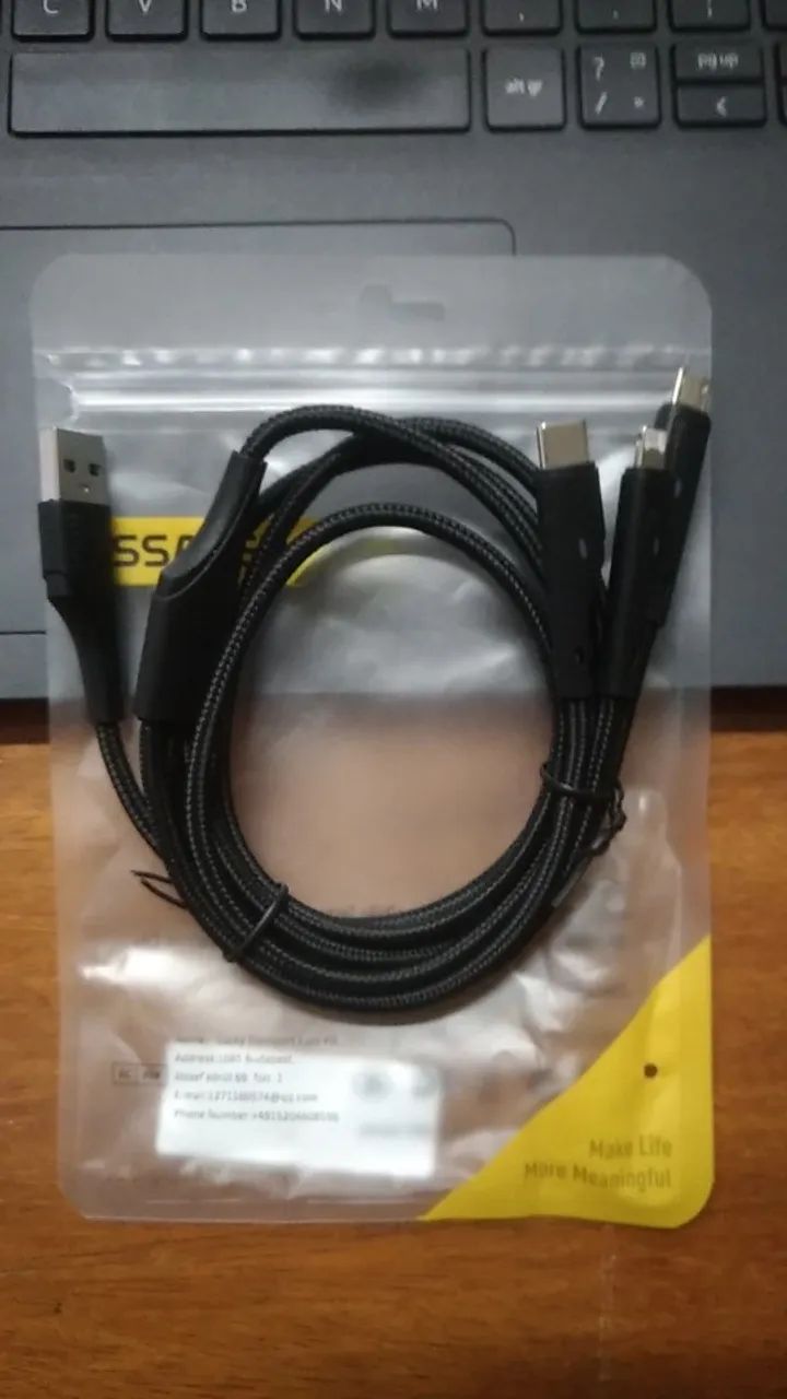 Cabo Carregador 3 em 1 Universal - Tipo-C, Micro USB (V8) e Lightning (iPhone) - Foto 2