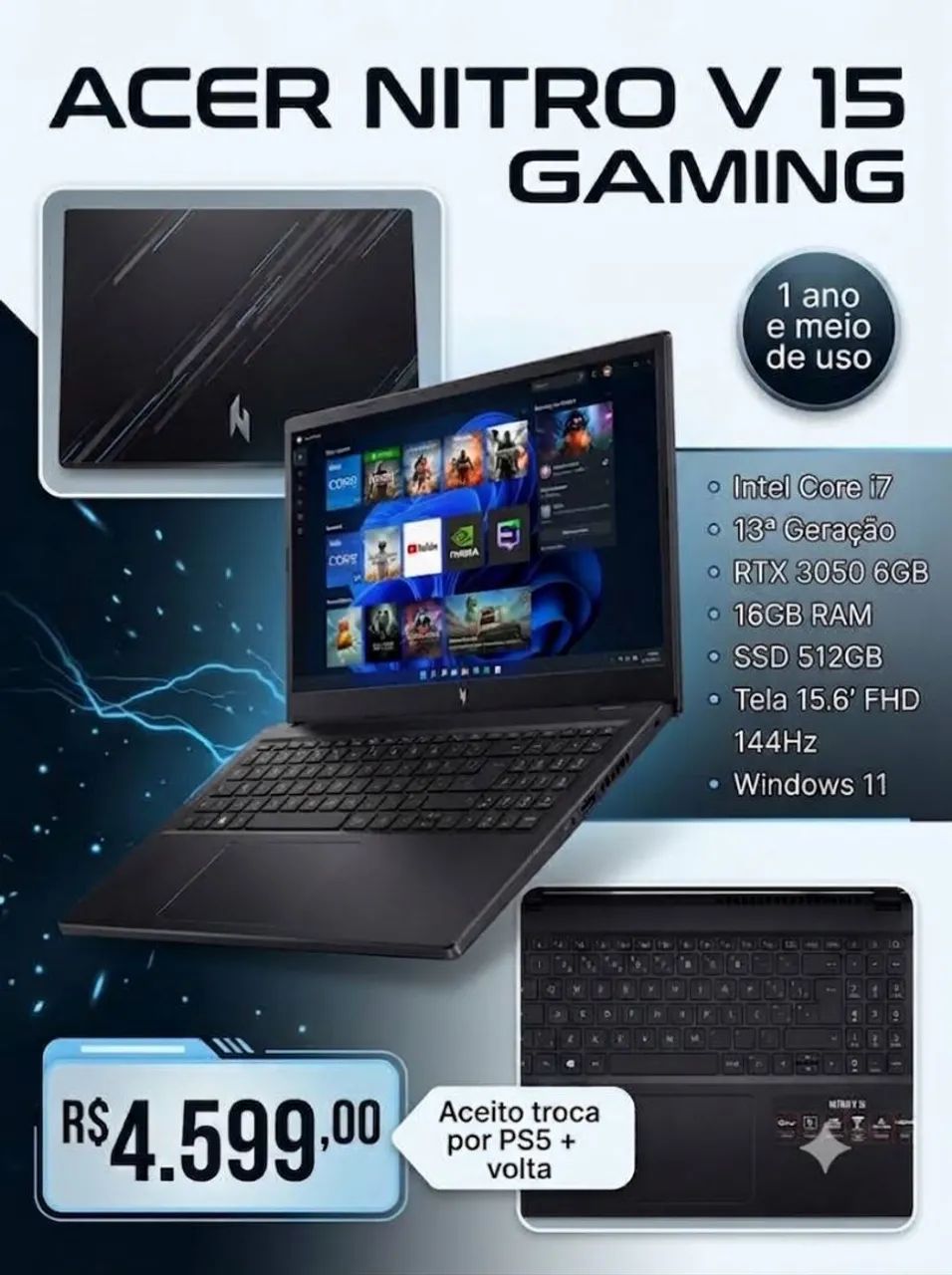 Notebook Gamer Acer Nitro v15 i7  - Foto 3