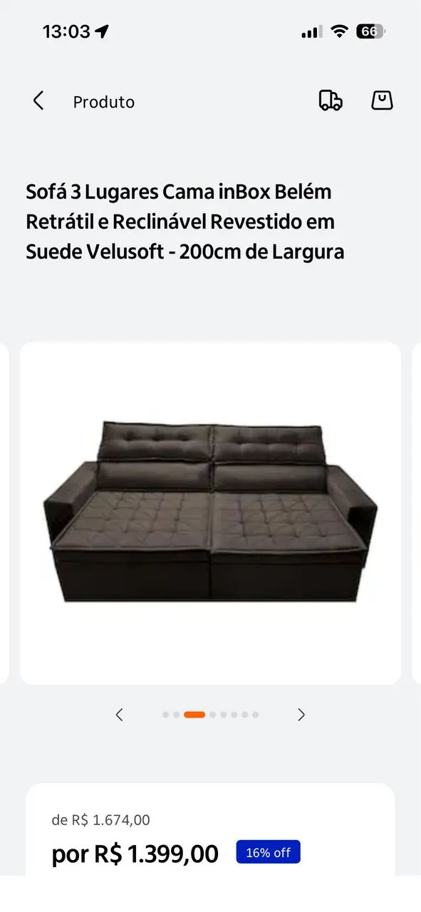 Sofá 3 lugares cama inbox - suede - Foto 2