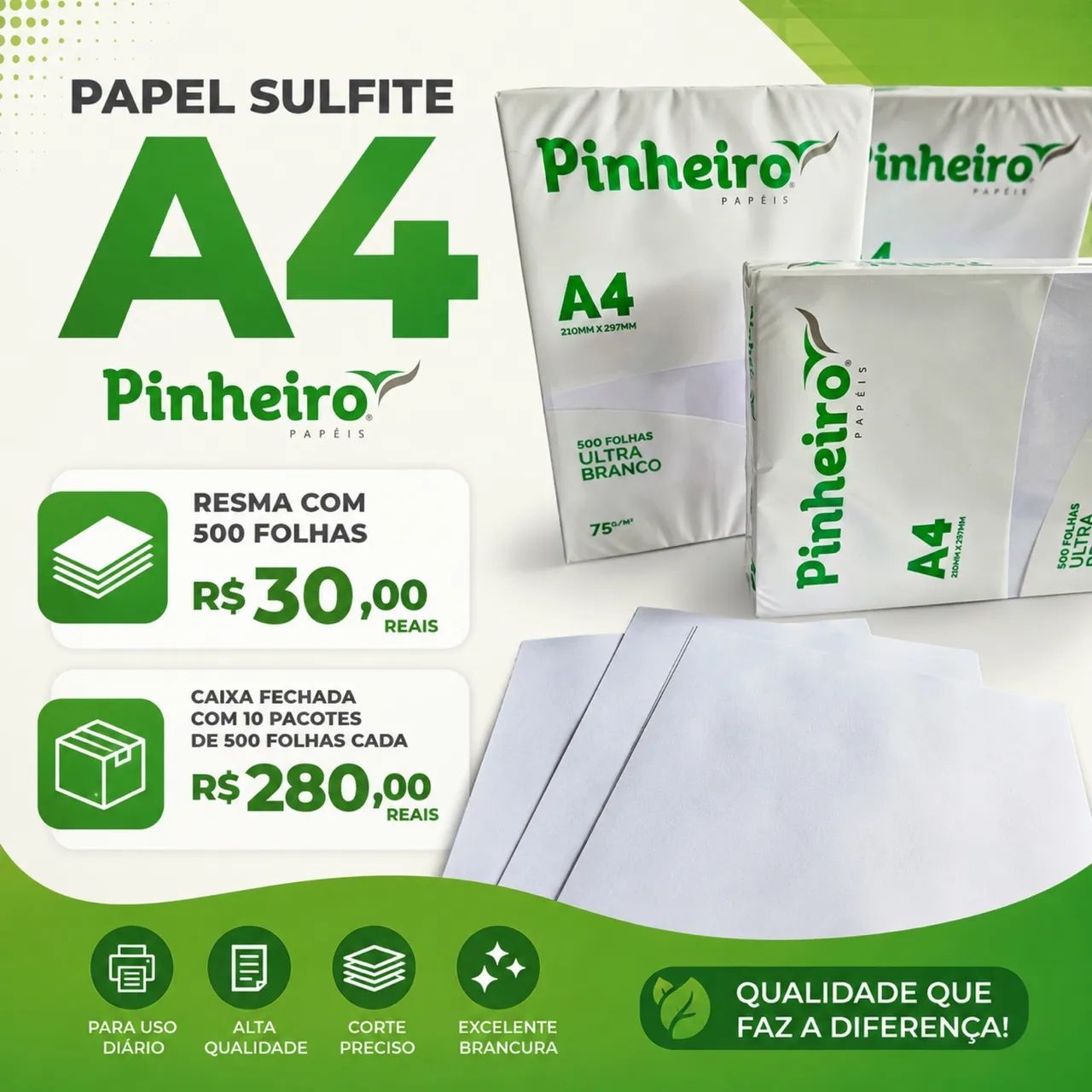 Papel sulfite A4 Pinheiro 