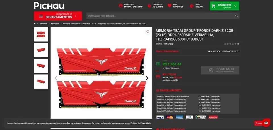 MEMORIA TEAM GROUP T-FORCE DARK Z 32GB (2X16) DDR4 3600MHZ