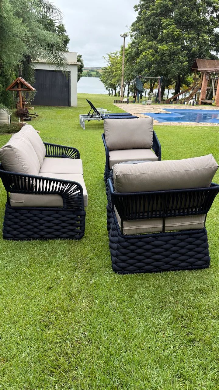 Sofa grecia aluminio tricô enchimento corda nautica área externa  - Foto 5