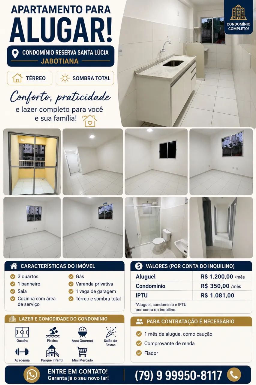 ALUGO APARTAMENTO CONS. RESERVA SANTA LÚCIA