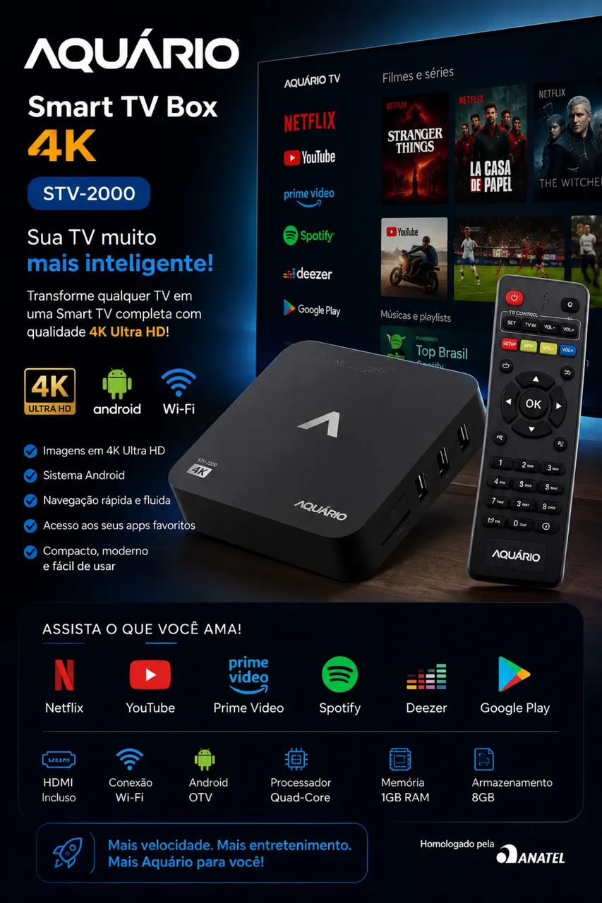 Smart TV Box 4K Aquário STV-200