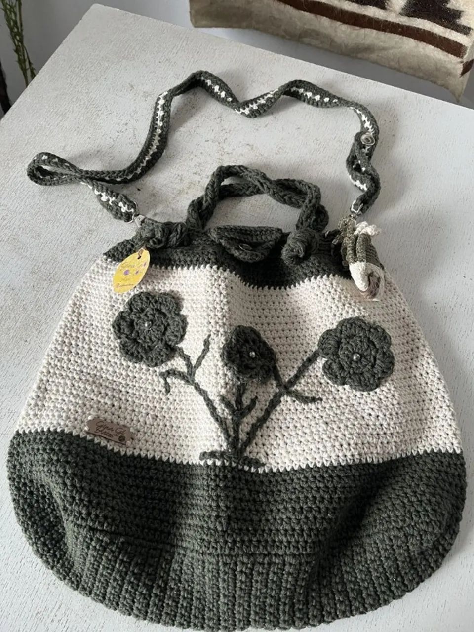 bolsa de crochê - nova! com 2 alças e bag de moedas - gina gigi 