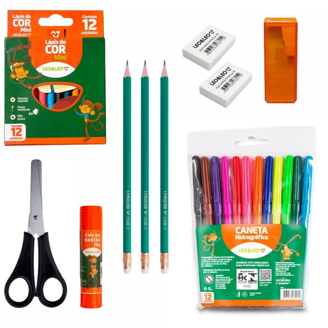 Kit escolar infantil 32 itens Léo&Leo - volta as aulas - Material escolar 