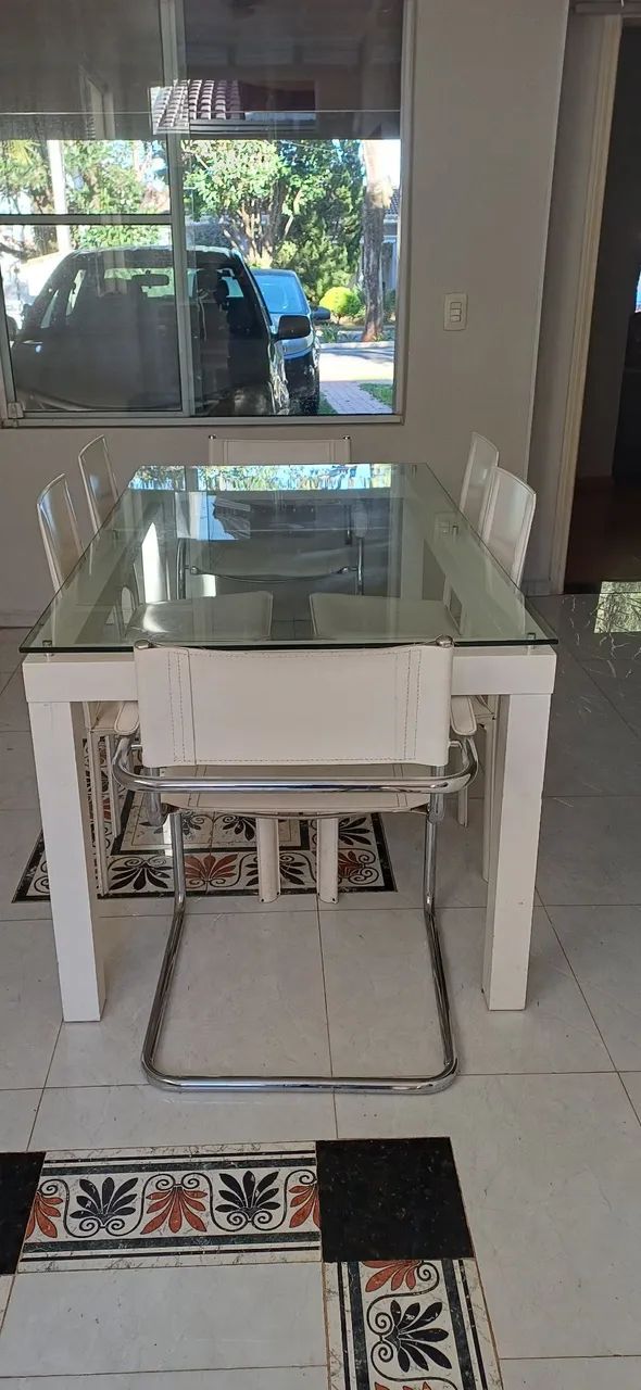 Conjunto de mesa e cadeira de couro da tok stok