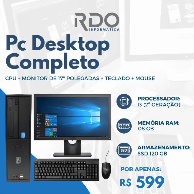 PC Completo i3 2ª Geração 8GB SSD 120GB + Monitor 17" | Pc perfeito para home office!