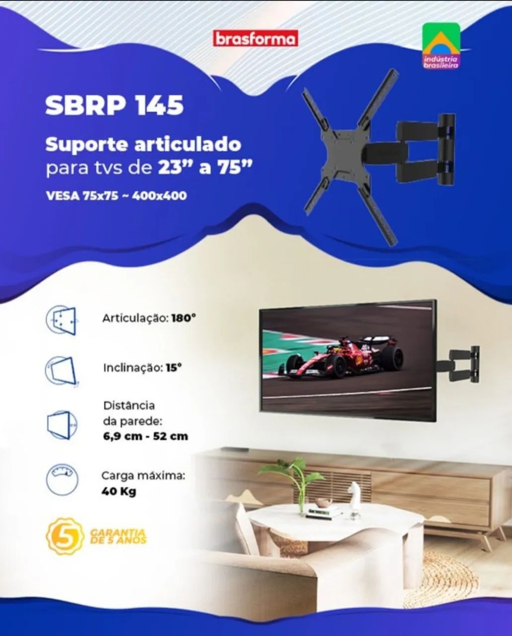 Suporte móvel para TVs gigantes de 23 a 75 polegadas.