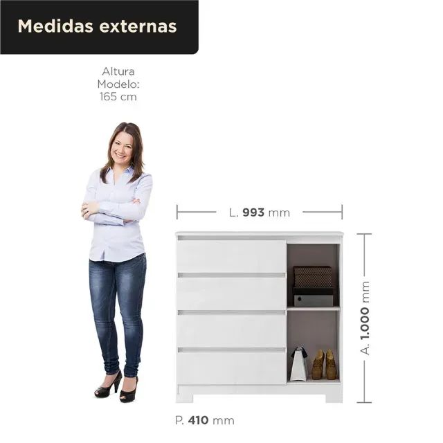 Cômoda com 4 Gavetas e 1 Porta Vega - Foto 4