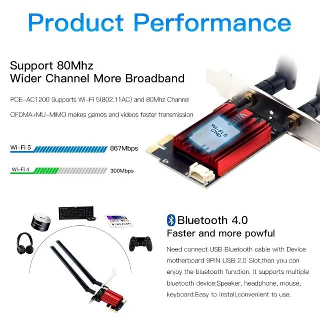 Placa de rede WiFi PCIe 2.4g/5ghz 1200mbps + Bluetooth 4.0 p/PC. Entrega Gratis - Foto 4