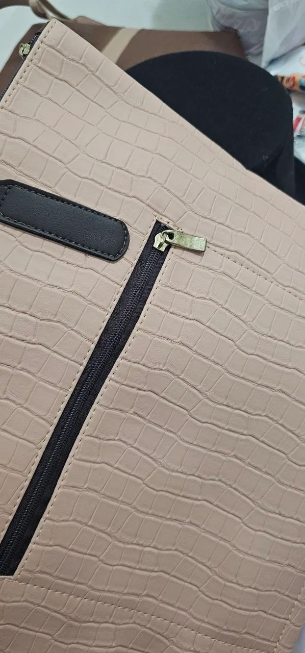 Bolsa couro fino bege com marrom (nova) - Foto 5