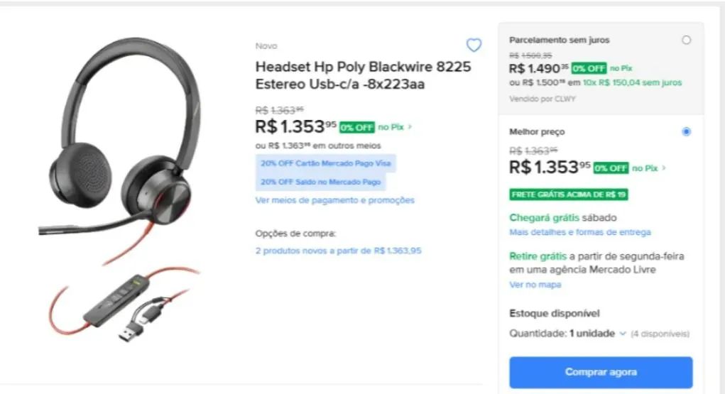 Headset Poly Blackwire 8225! Novinho