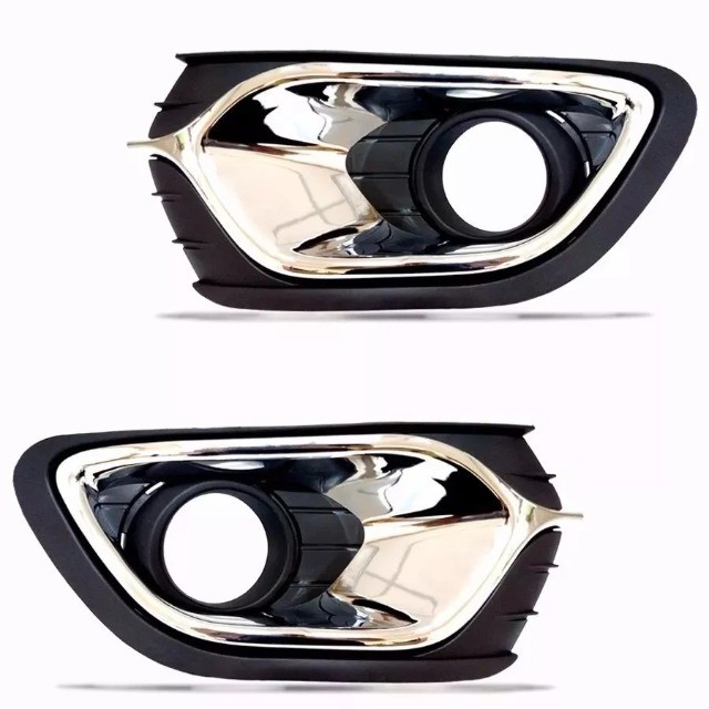 Par Moldura Grade Farol Milha Aro Cromado Sandero Logan 2014 A 2020 C/ furo - Foto 2