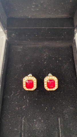 Brincos de pedra vermelha e strass