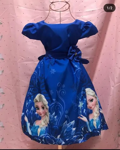 Vestido Infantil Azul Frozen com Capa Luxo