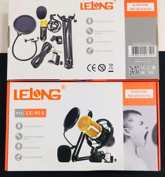Microfone Lelong Le-914 Condensador com Braço Articulado Kit Completo