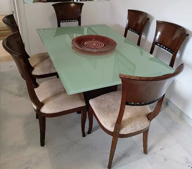 Mesa de jantar (retangular) grande, vidro 20mm, base central64962147574402124