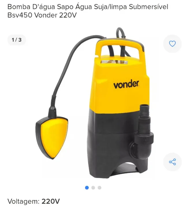 Bomba D'água Submersível Vonder Bsv450 220V