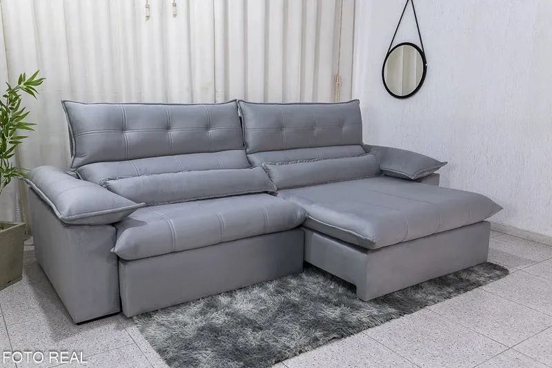 Sofá Retrátil Reclinável 2.90m Prata D28 Soft e Molas Ensacadas rf298 - Foto 2