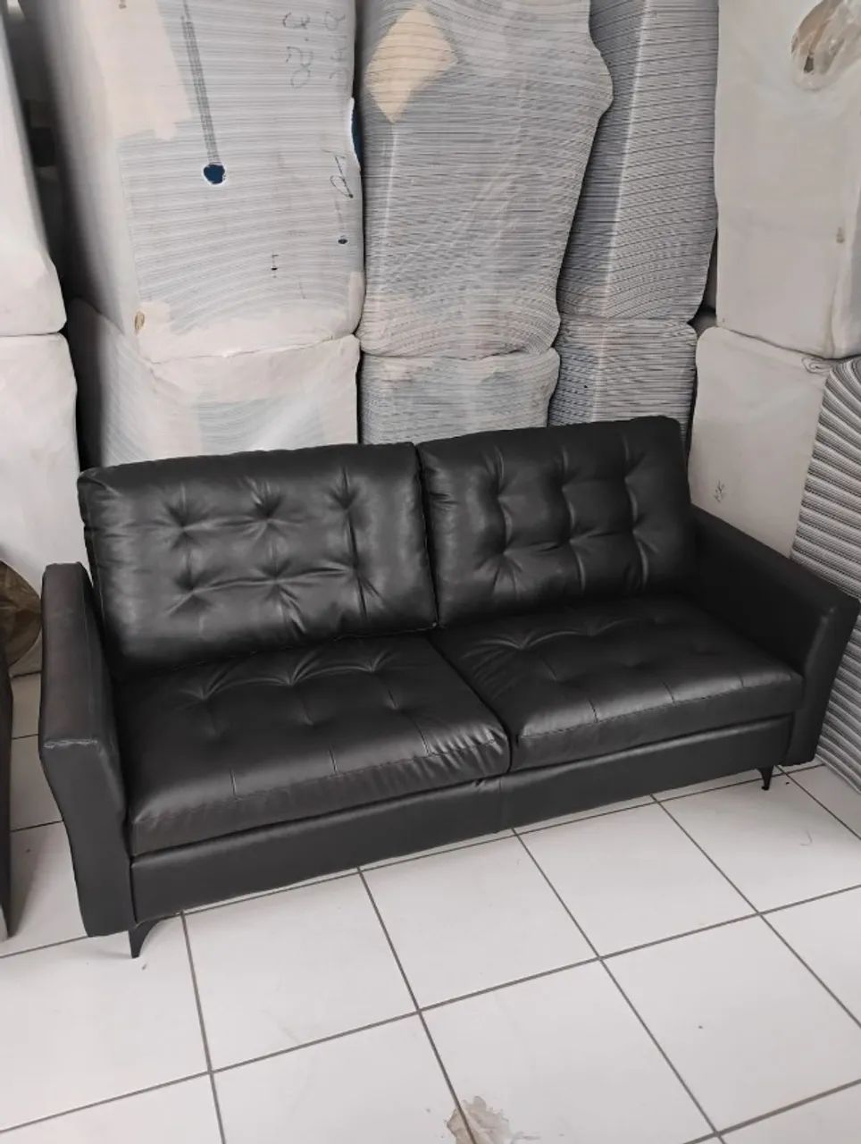 Sofá Living Veneza 3 Lugares Preto Couro