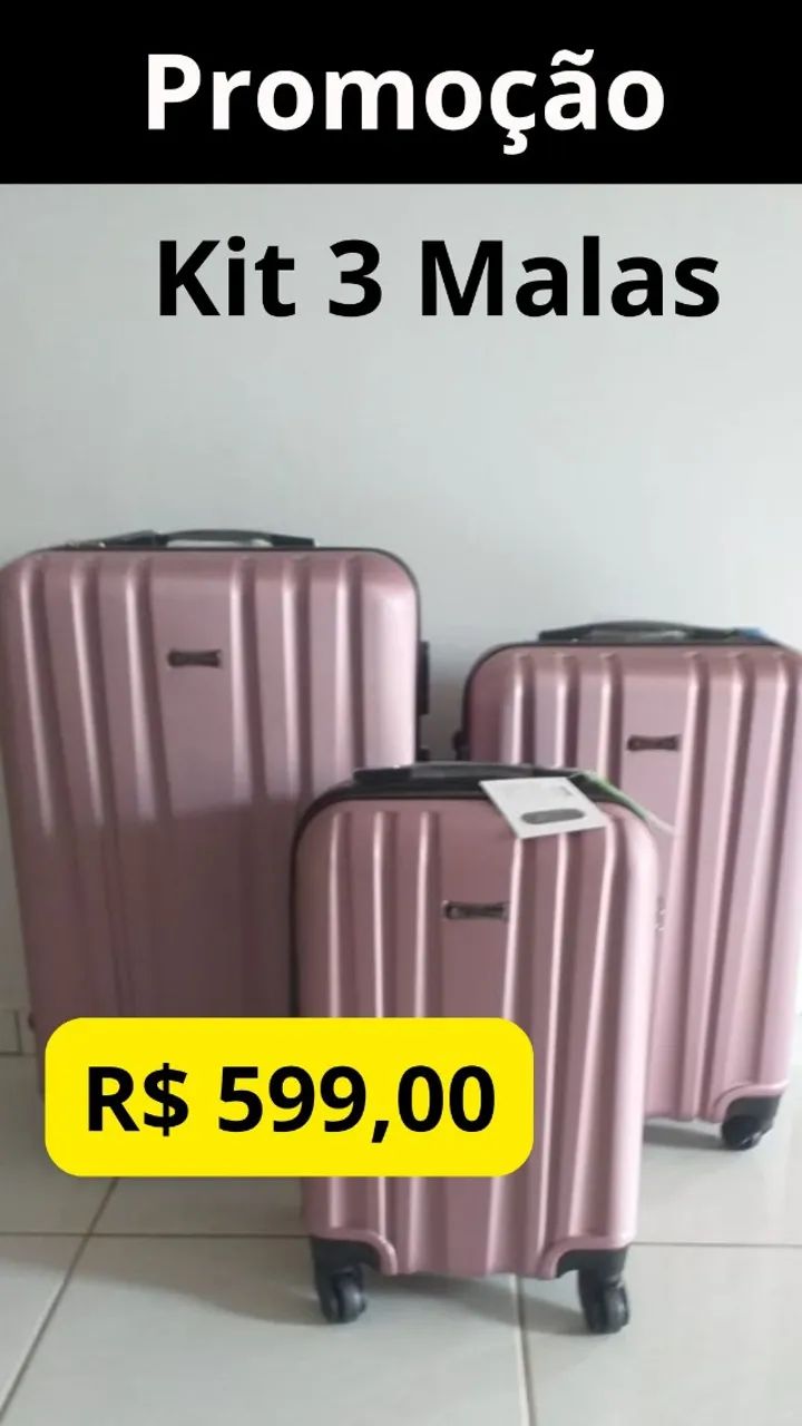 Mala de Viagem Pequena,Média com Rodas  360° - rose