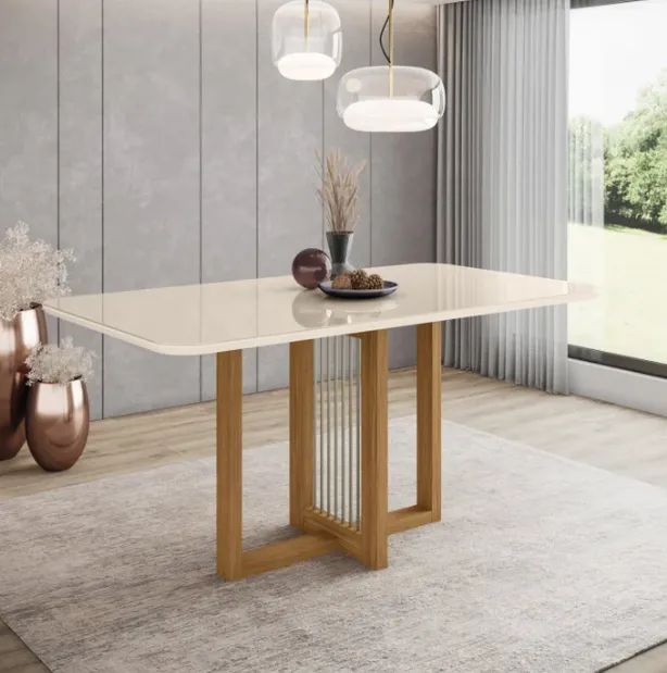Mesa De Jantar Com Tampo Mdf Com Canto Arredondado 160 Cm - Foto 3