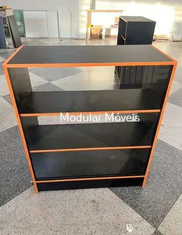 Balcão Caixa + 2 Balcões Vitrine com Fitados Colorido - MDF Preto - Foto 2