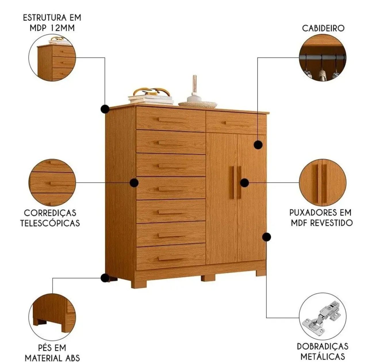 Cômoda 8 gavetas com cabideiro ( montagem grátis)  - Foto 5