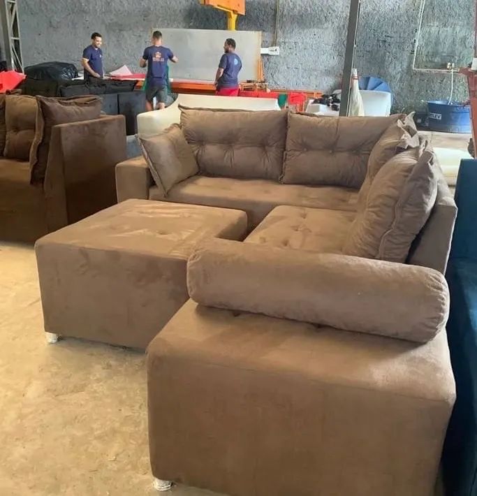 Sofá de Canto em Suede Bege - Novo entrega grátis  - Foto 3