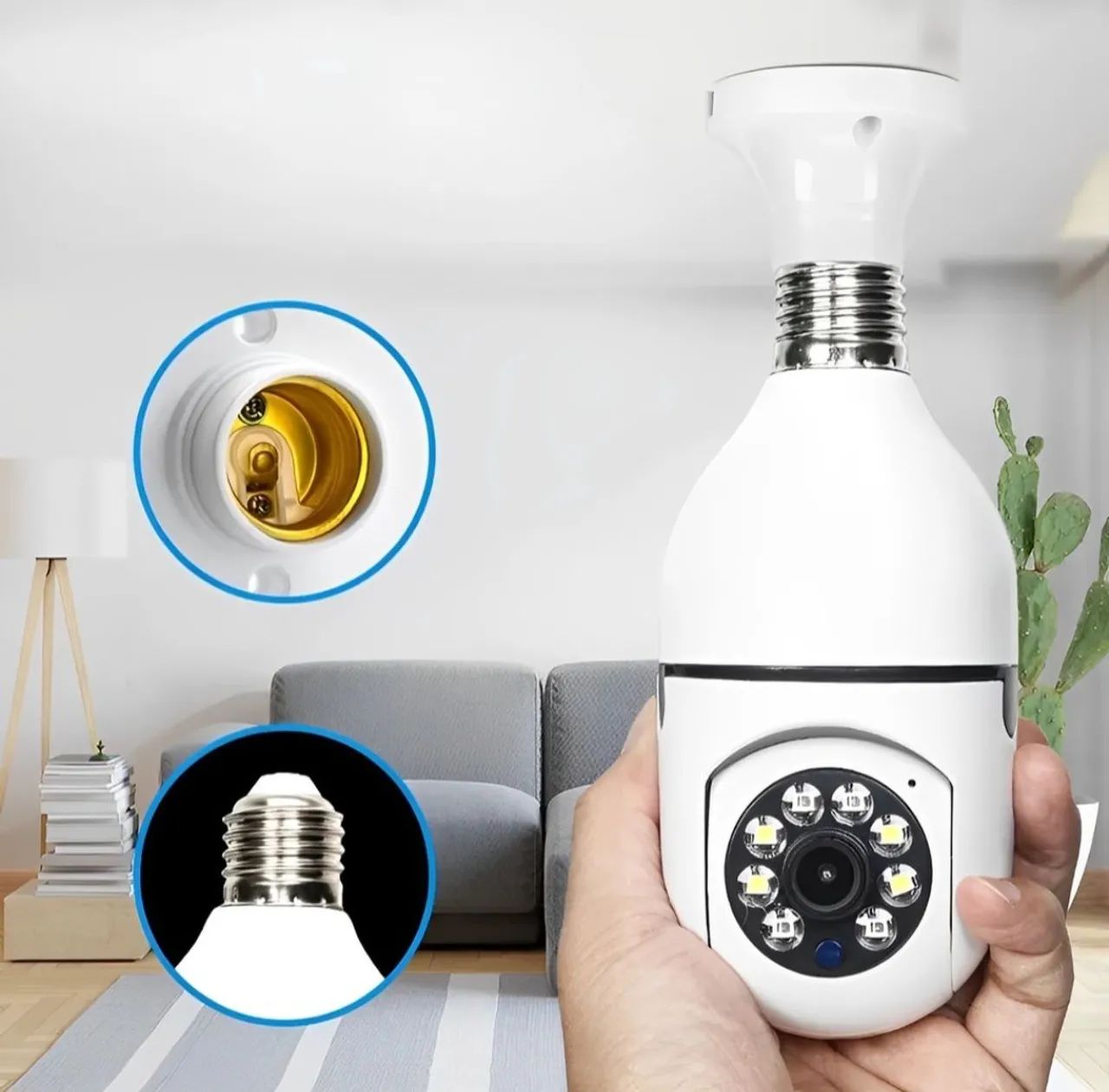 Câmera Lâmpada de Segurança Wi-Fi  som e imagem , leitor de cartão, 360° giro  - Foto 5