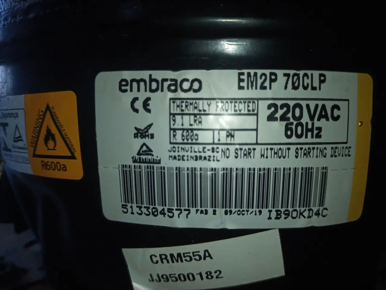 Compressor Embraco EM2P 70CLP 220V 60Hz