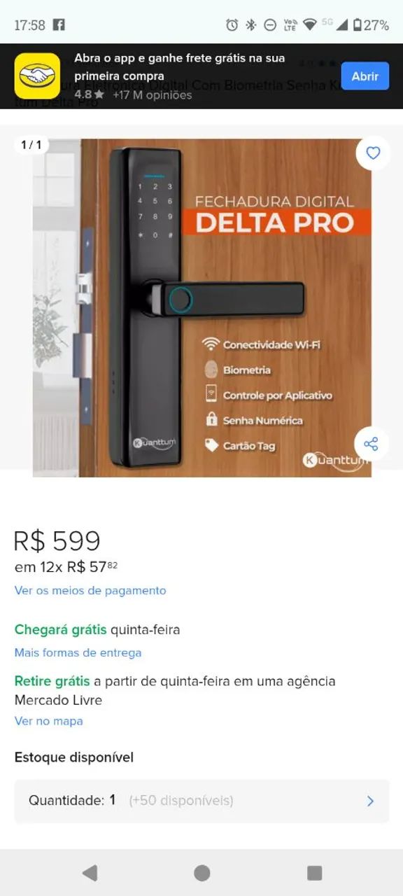 Fechadura Digital Delta Pro com Biometria e Wi-Fi