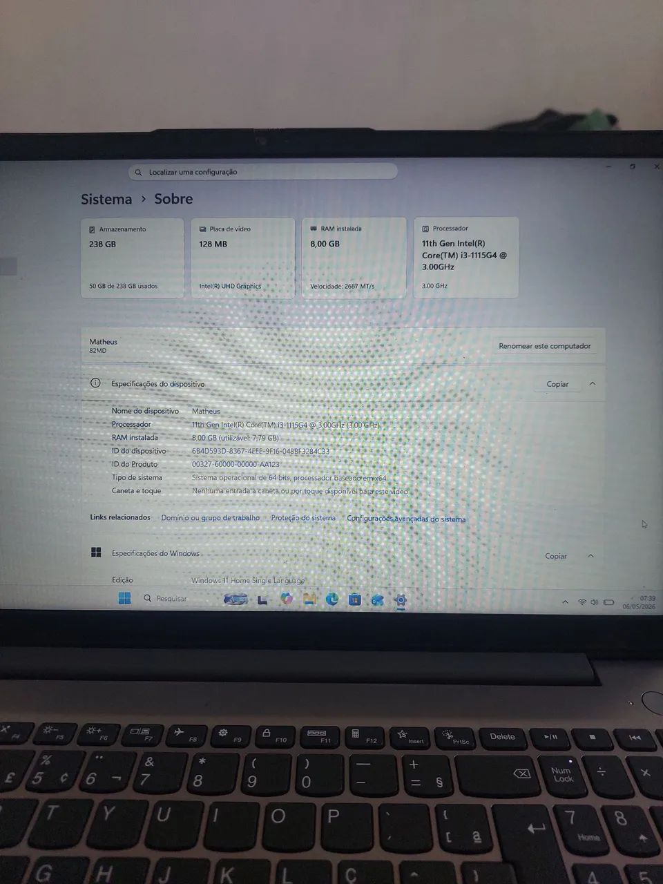 Notebook Lenovo IdeaPad 3i Intel Core i3 11ª Geração | 8GB RAM | SSD 256GB | Windows 11